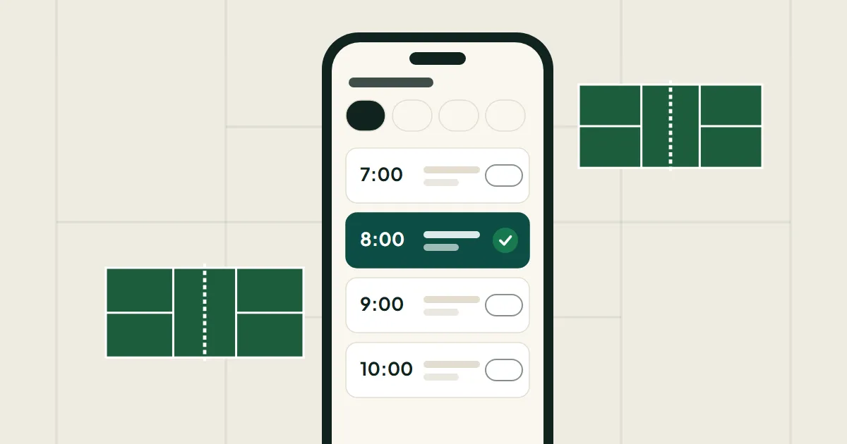 A phone showing a list of court time slots with one booked