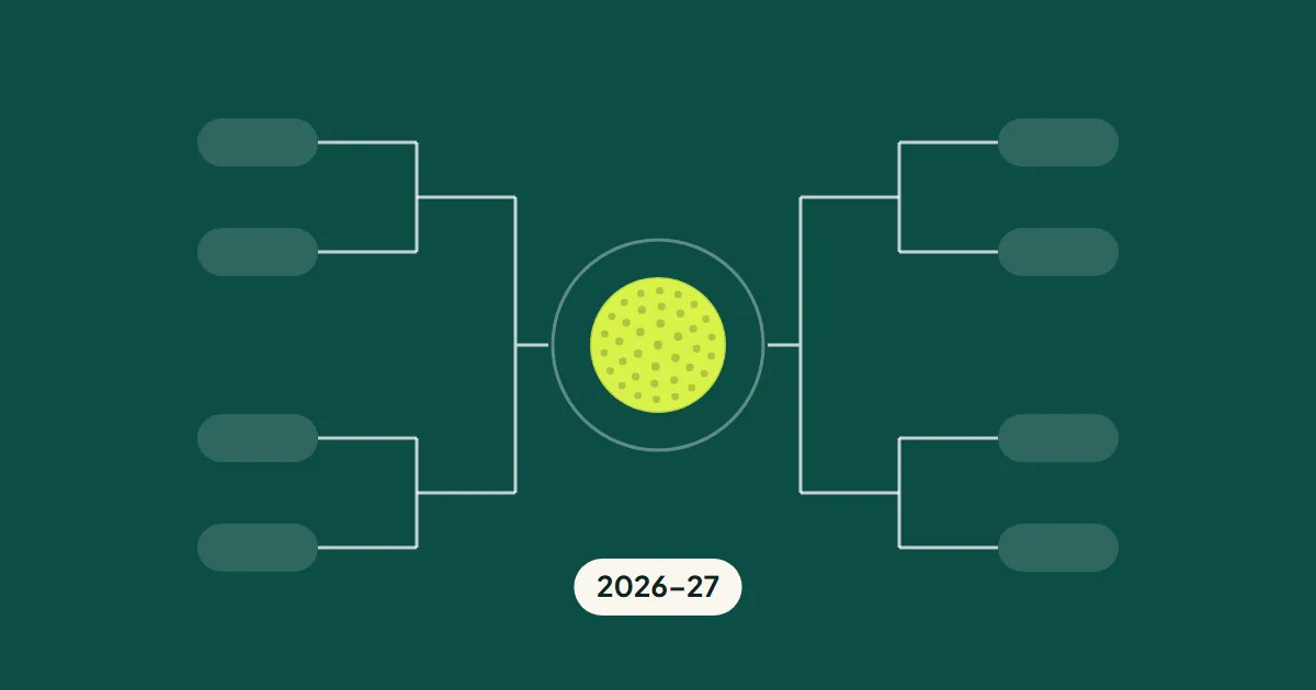 A tournament bracket converging on a ball in the centre
