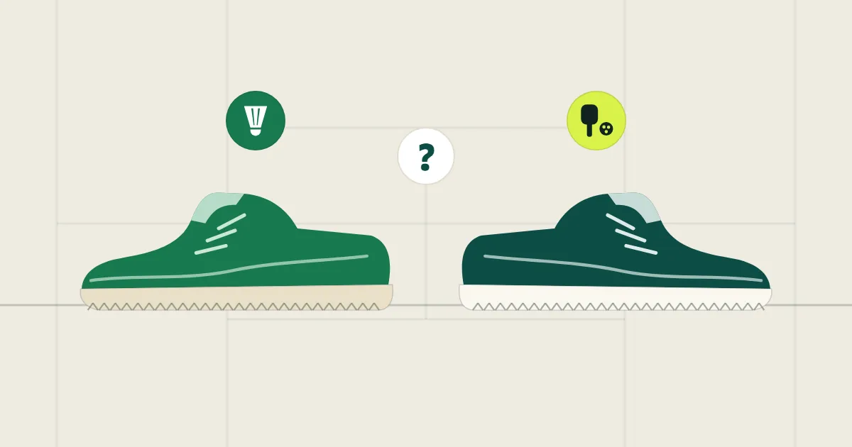 A badminton shoe and a pickleball shoe facing each other