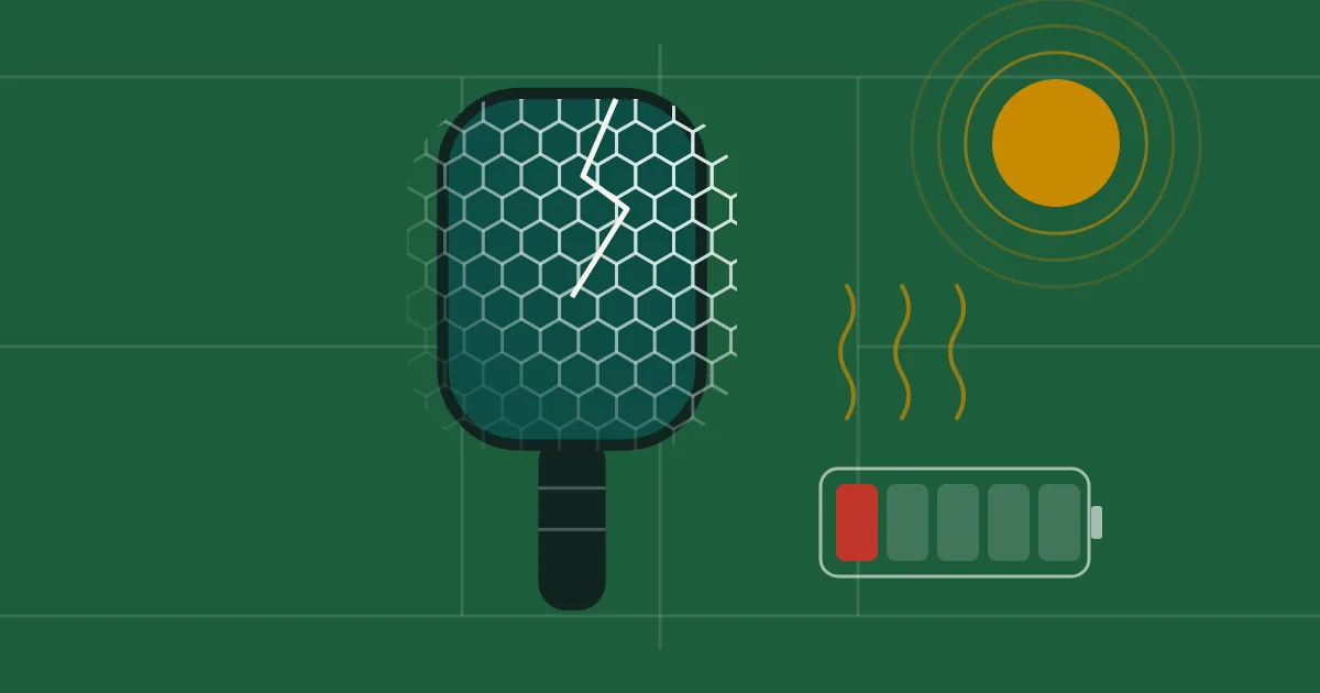 A paddle whose honeycomb core fades and breaks up, with a nearly empty life meter, under the sun