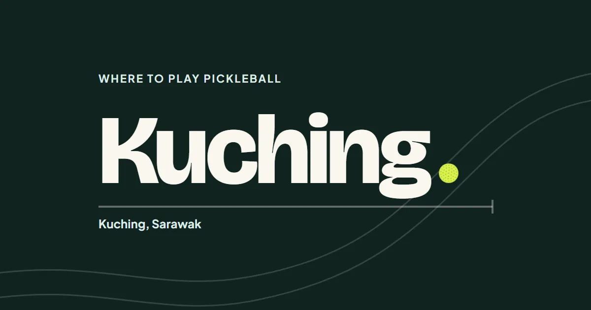 The word Kuching set large on dark ink, with the Sarawak River winding faintly behind