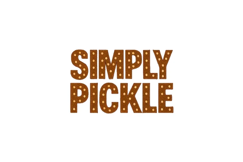 Simply Pickle logo in brown marquee-style lettering