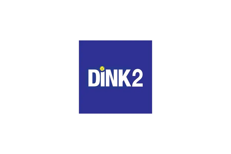 DINK2 logo: white "DINK2" lettering with a yellow pickleball dotting the i, on a royal blue background