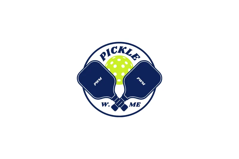 Pickle With Me logo: two navy pickleball paddles crossed in front of a lime-green ball inside a circle, with the words "Pickle W. Me"