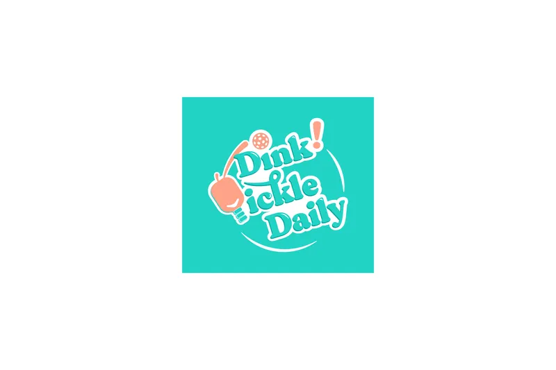 Dink! Pickle Daily logo: the venue name in teal bubble lettering with a peach pickleball paddle and ball, on a teal background